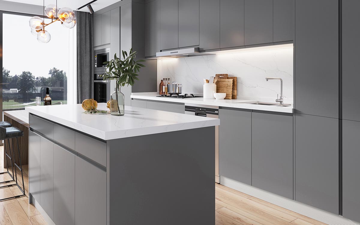 Modern Custom RTA Cabinets in Matte Gray