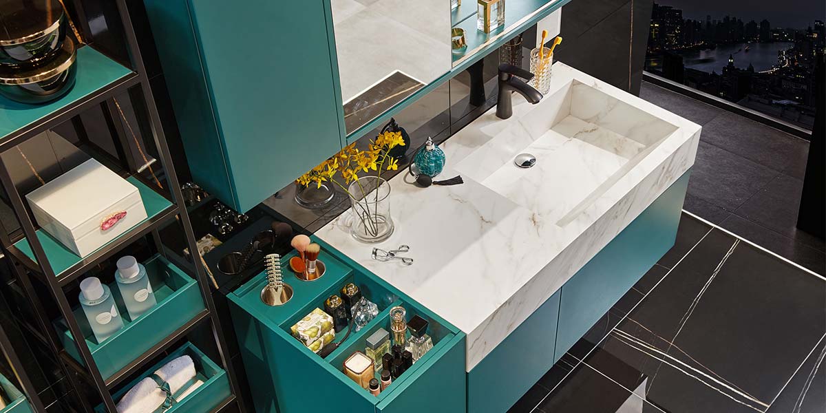 Dark Green Lacquer Bathroom Cabinets Vanity