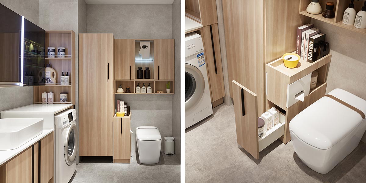 Bathroom Cabinets in Light Wood Tone