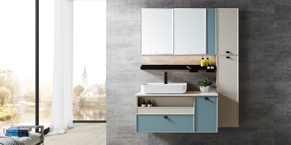 Blue and White PVC Wood Bathroom Vanity OBV21-006