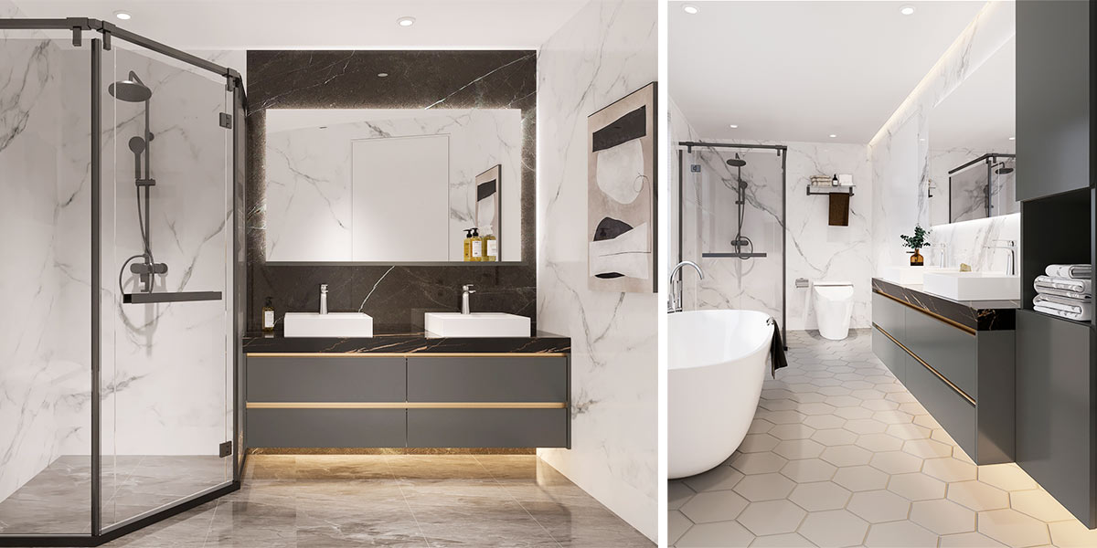 Grey Vanity with Black Countertop