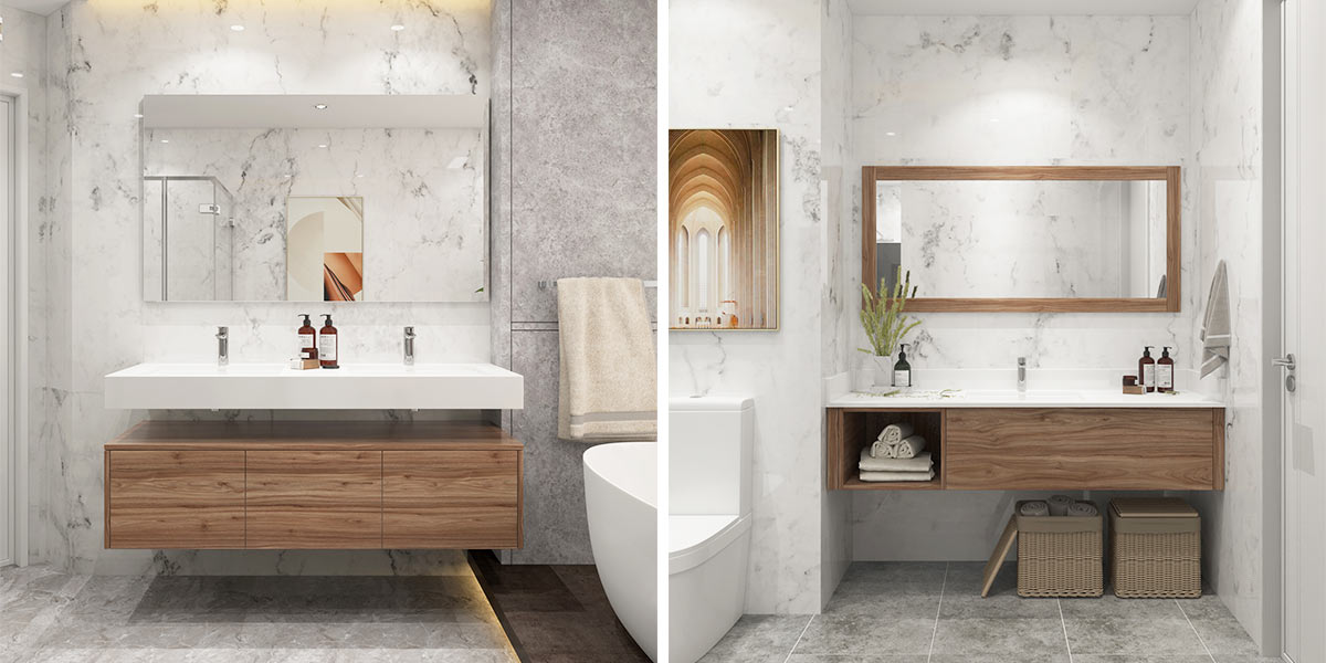 Contemporary Wall Hung Vanity Unit with Double Sink 