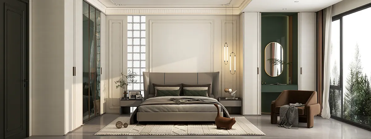 Modern Bedroom Cupboard in White and Green