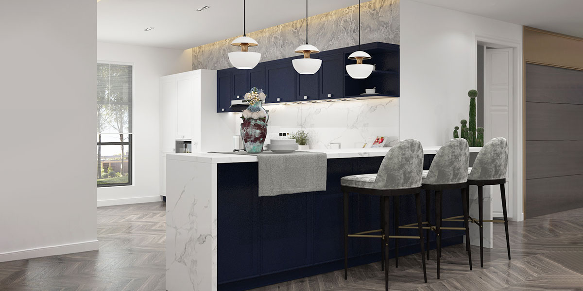 Navy and White Shaker Kitchen Cabinets