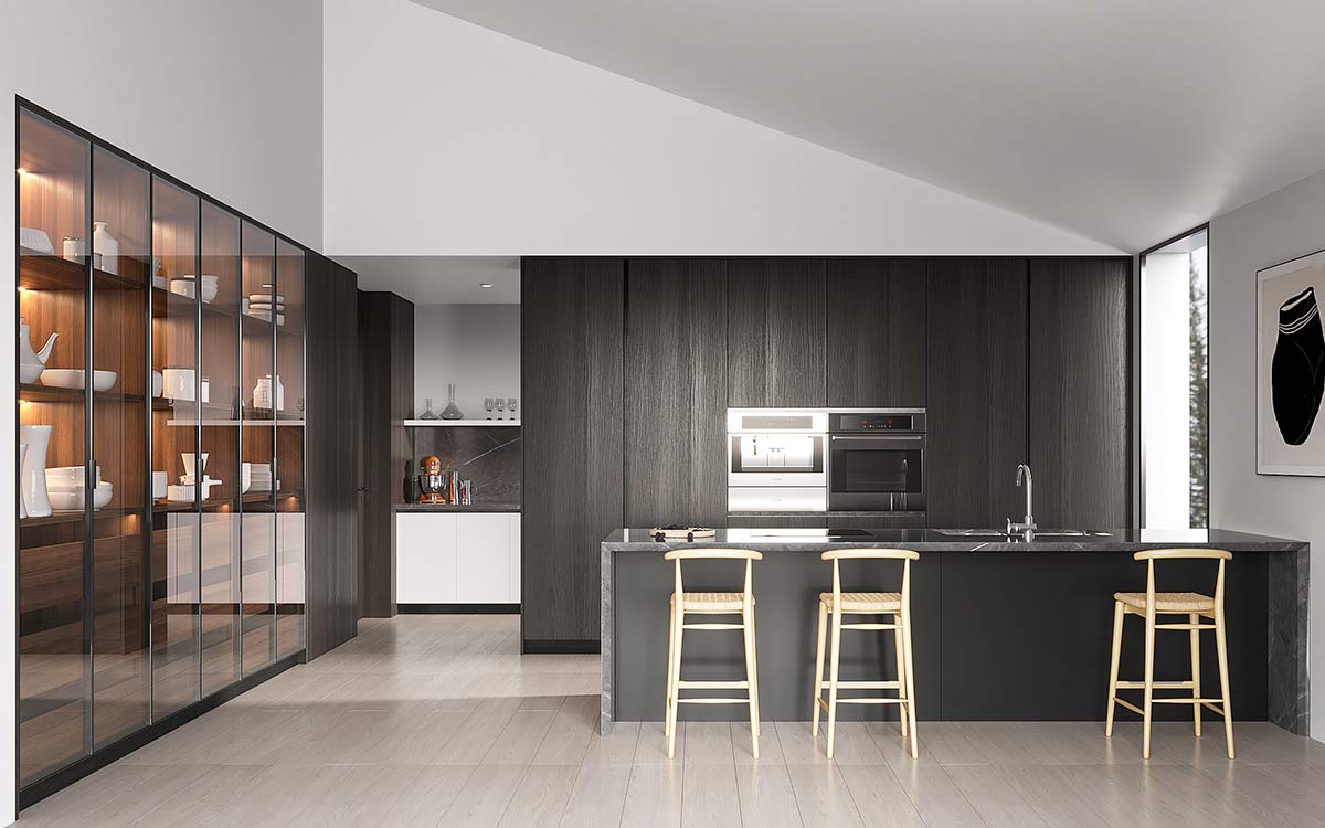 Dark Wood Kitchen Cabinets with Grey Countertop