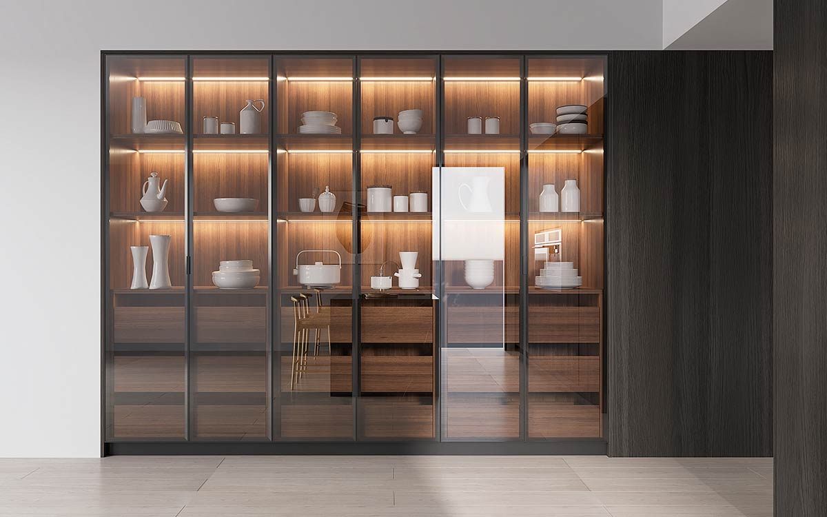 Dark Wood Kitchen Cabinets with Grey Countertop