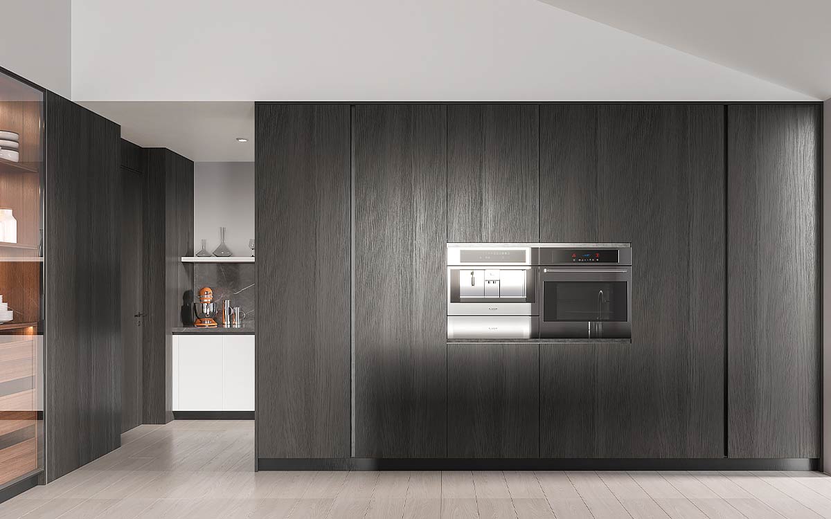 Dark Wood Kitchen Cabinets with Grey Countertop