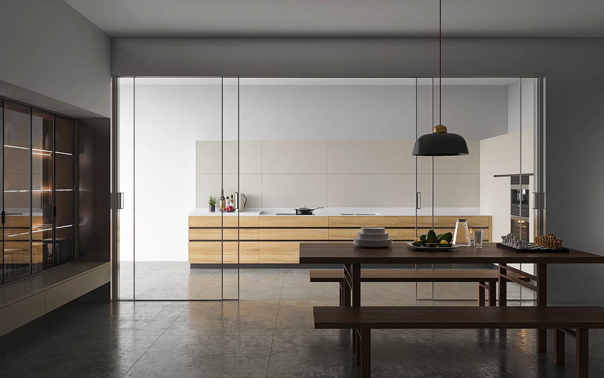 Beige and Wood Warm Minimalist Kitchen Cabinets