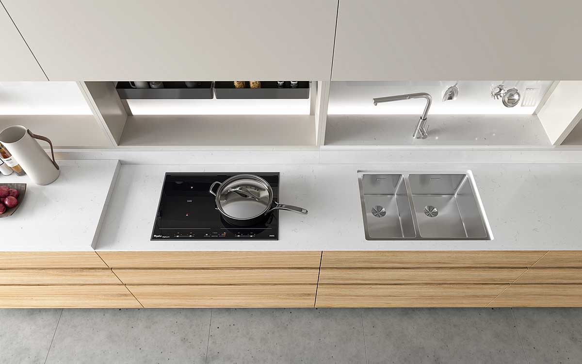 Beige and Wood Warm Minimalist Kitchen Cabinets